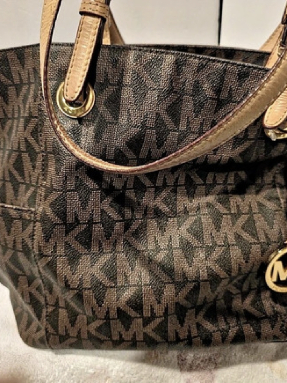 Michael Kors Jet Set Medium Logo Pocket Tote Bag Brown & Beige